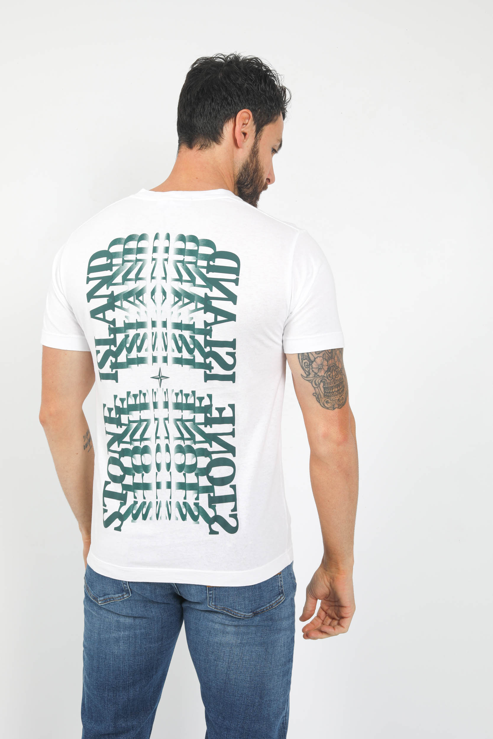 T-SHIRT STONE ISLAND BLANC LOGO VERT 78152NS86-V0001