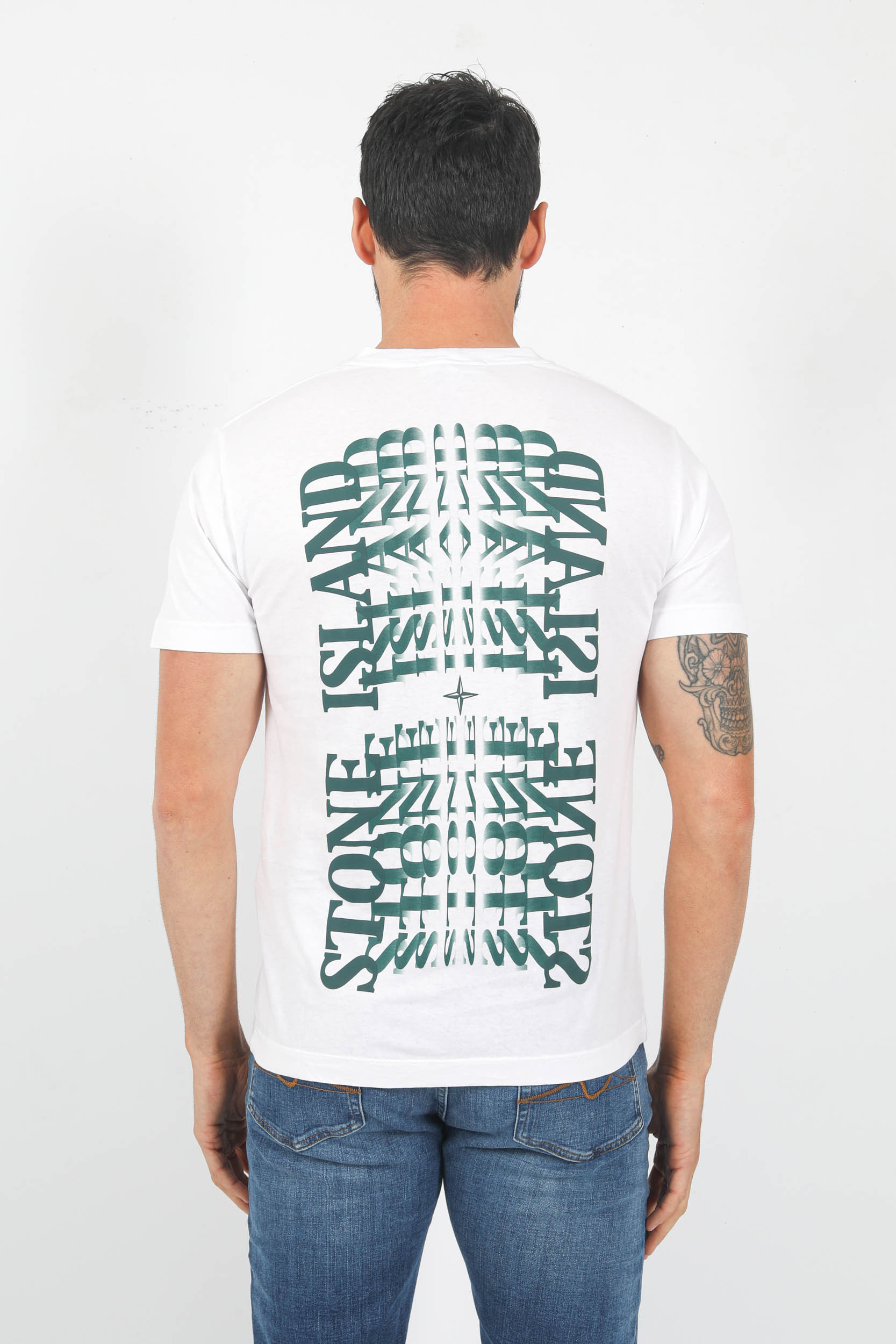 T-SHIRT STONE ISLAND BLANC LOGO VERT 78152NS86-V0001