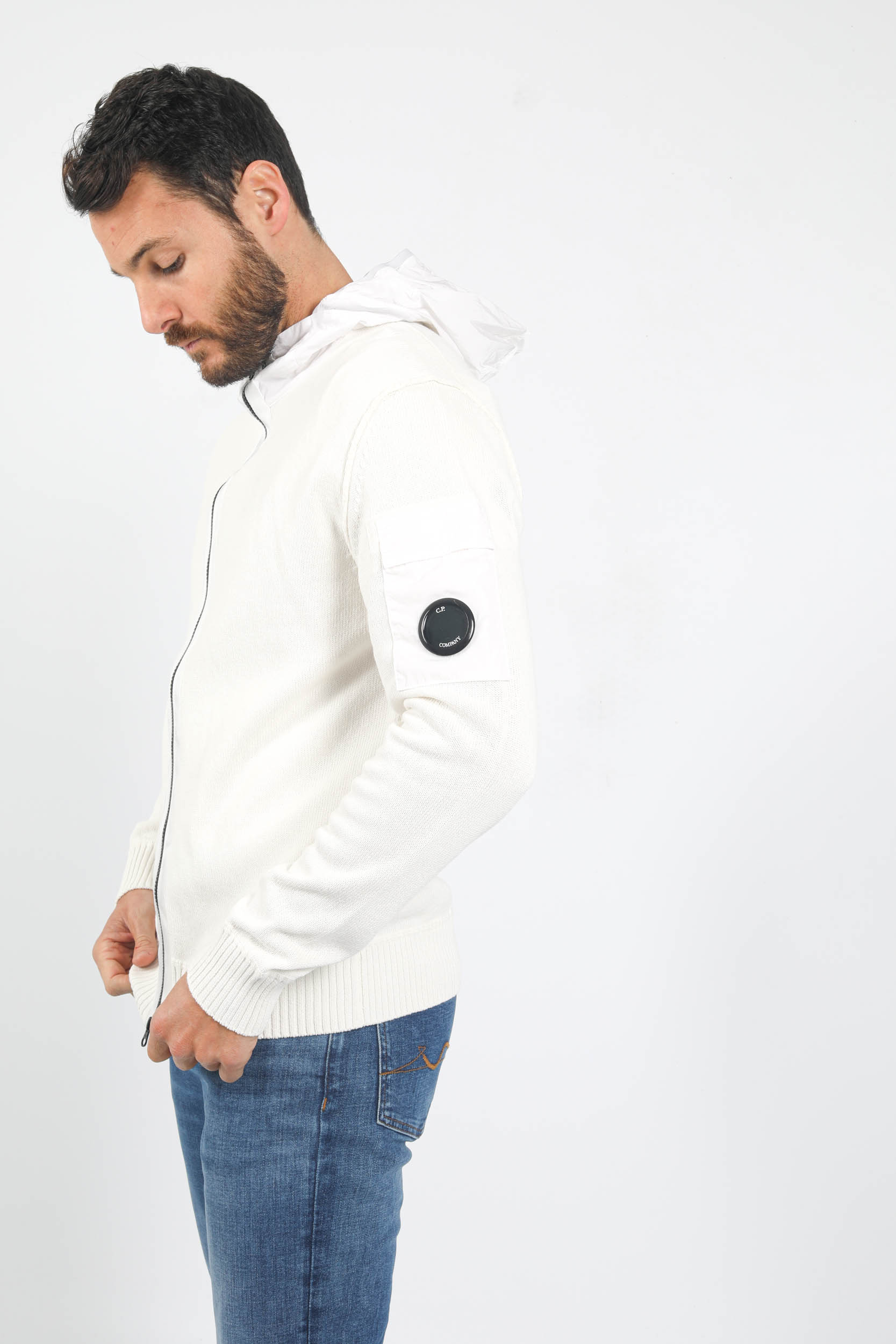 GILET ZIPPE C.P COMPANY BI MATIERE BLANC N185A-103