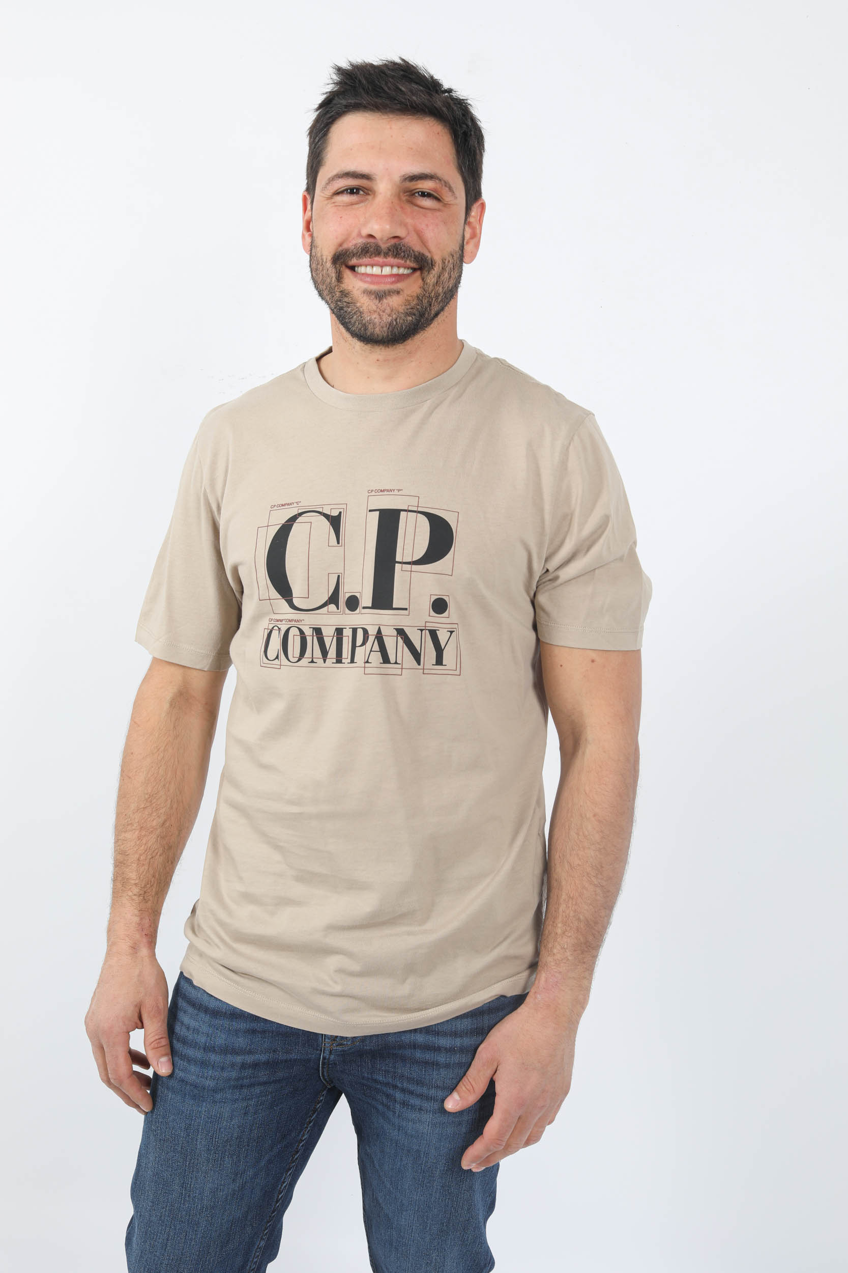 T-SHIRT C.P COMPANY BEIGE LOGO CARRE S189A-330