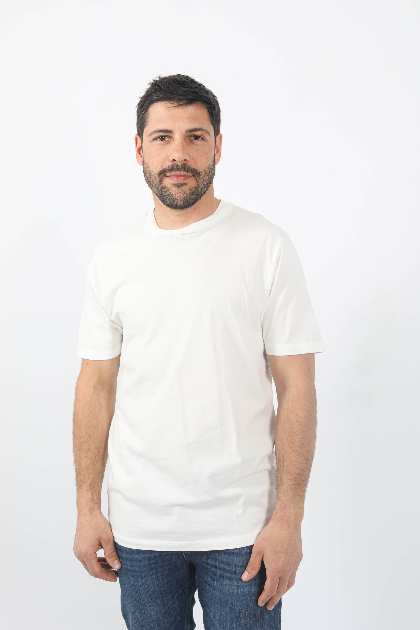 T-SHIRT C.P COMPANY BLANC LOGO MARIN S346A-103