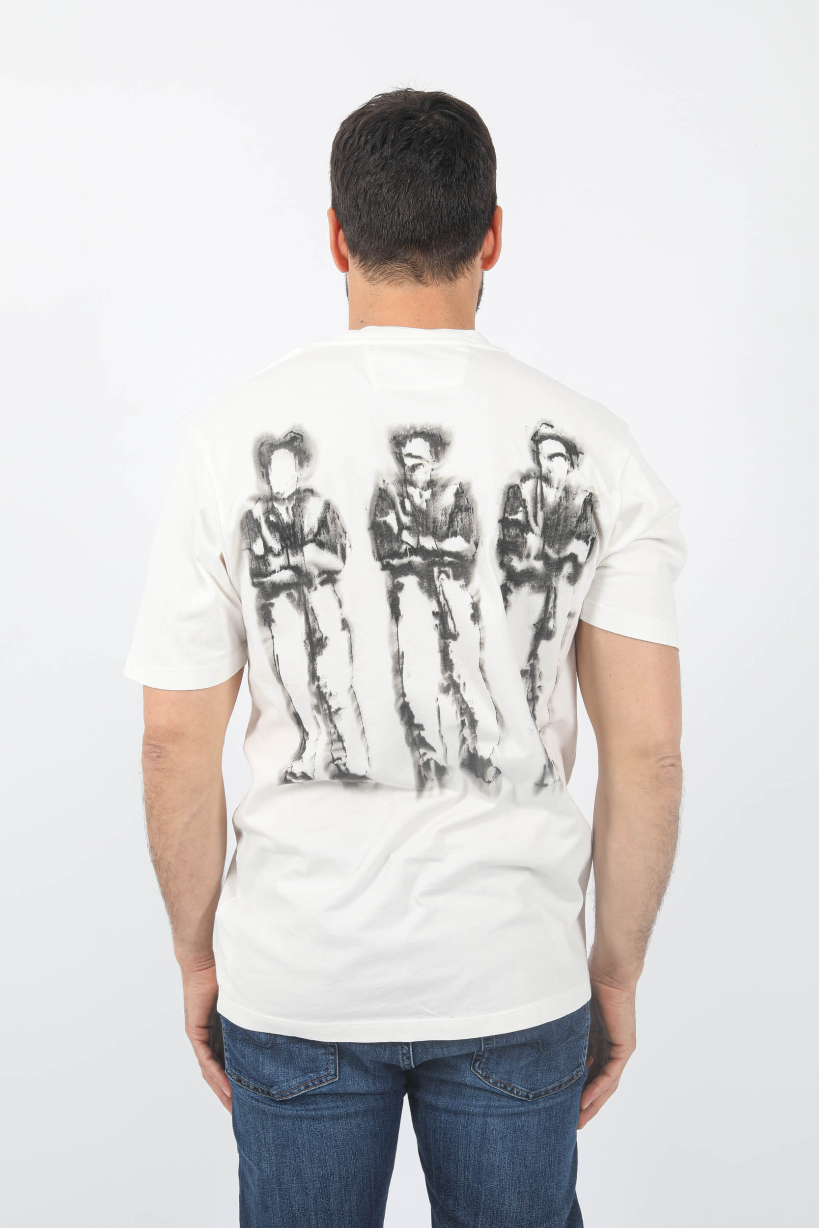 T-SHIRT C.P COMPANY BLANC LOGO MARIN S346A-103