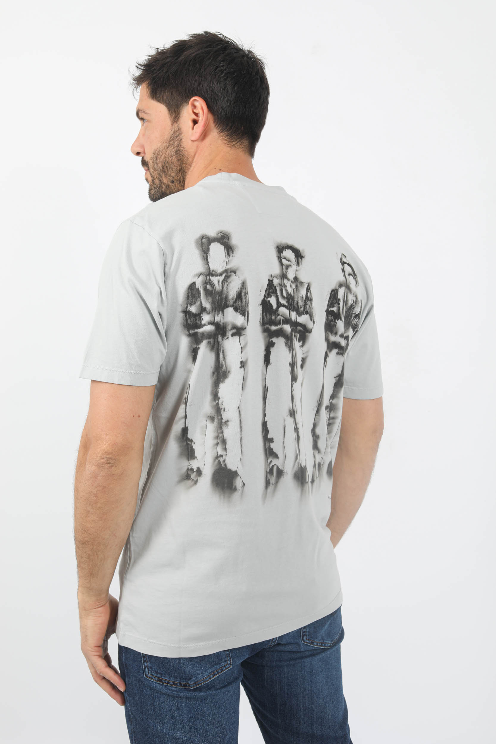 T-SHIRT C.P COMPANY BLEU/GRIS LOGO MARIN S346A-805