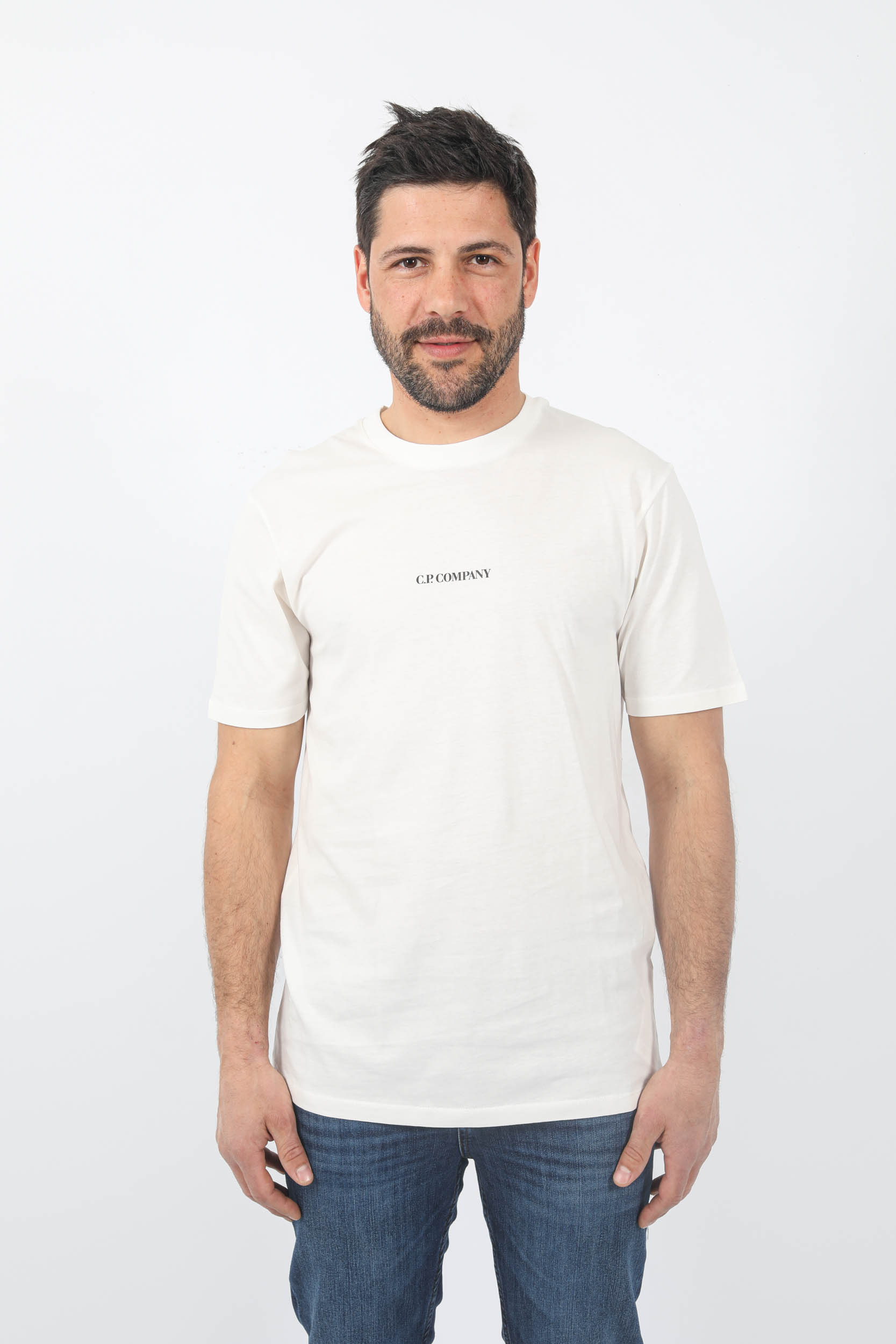 T-SHIRT C.P COMPANY BLANC LOGO DOS S190A-103