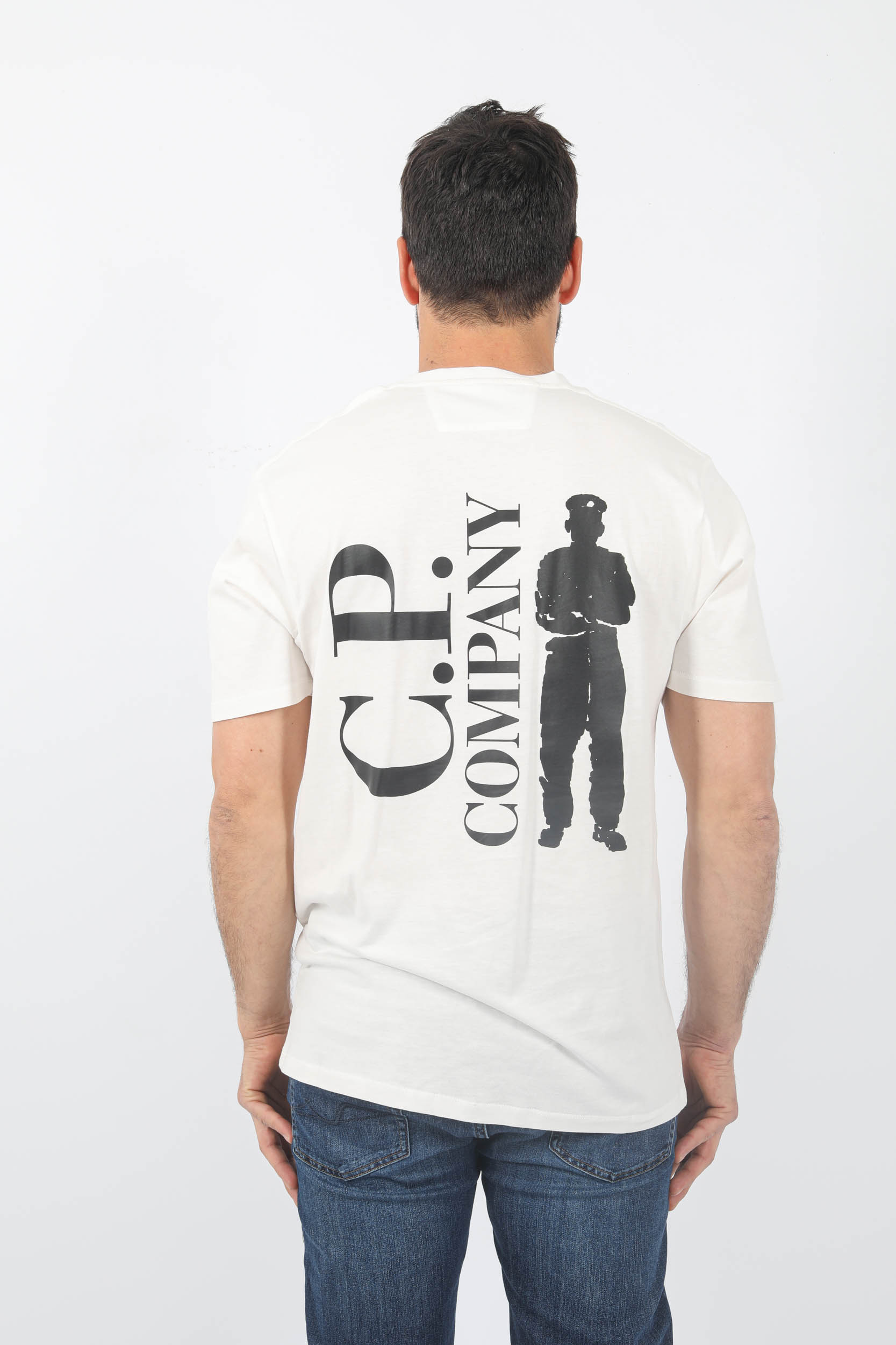 T-SHIRT C.P COMPANY BLANC LOGO DOS S190A-103