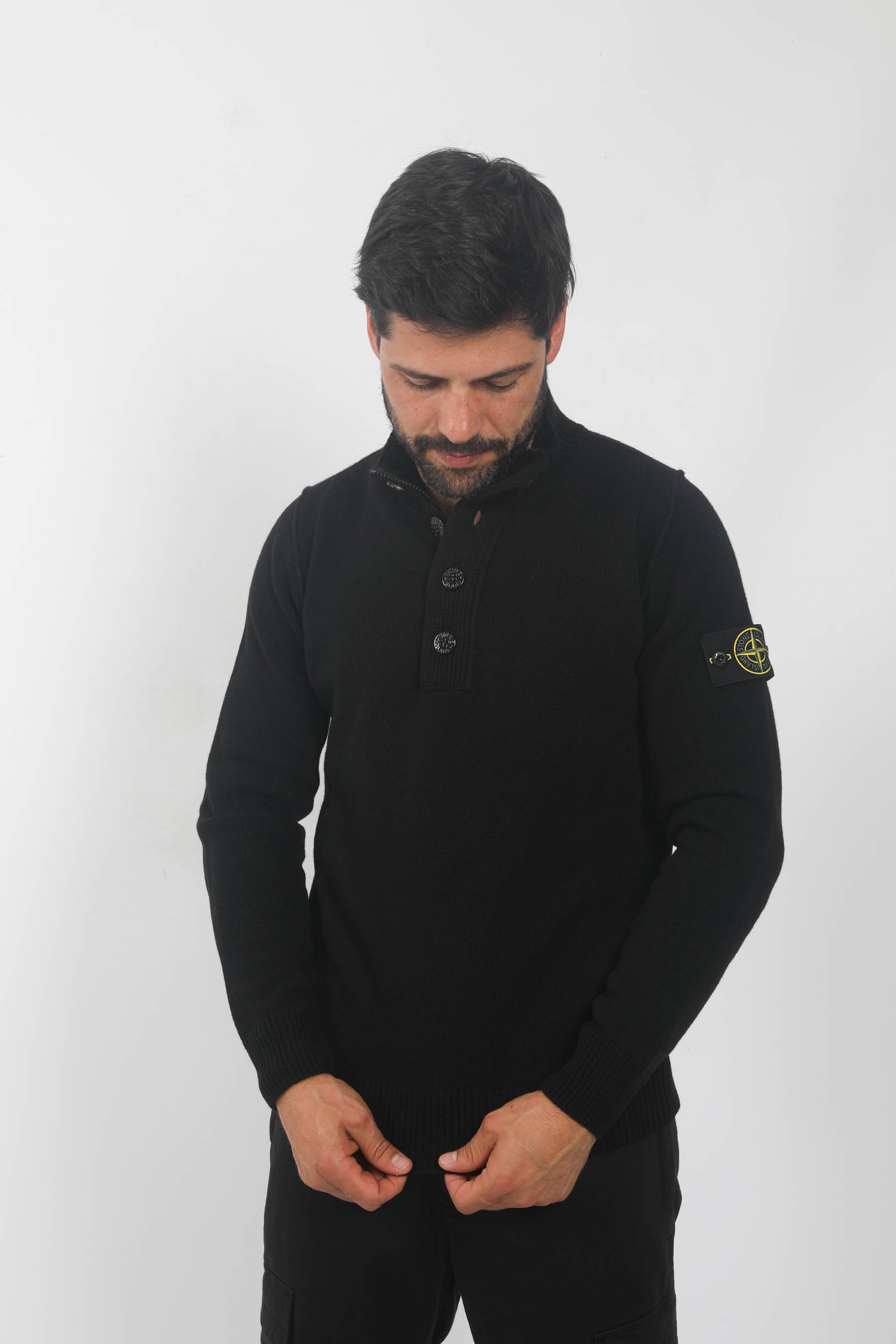 PULL COL CAMIONEUR EN LAINE STONE ISLAND NOIR 7915540A3-A0029