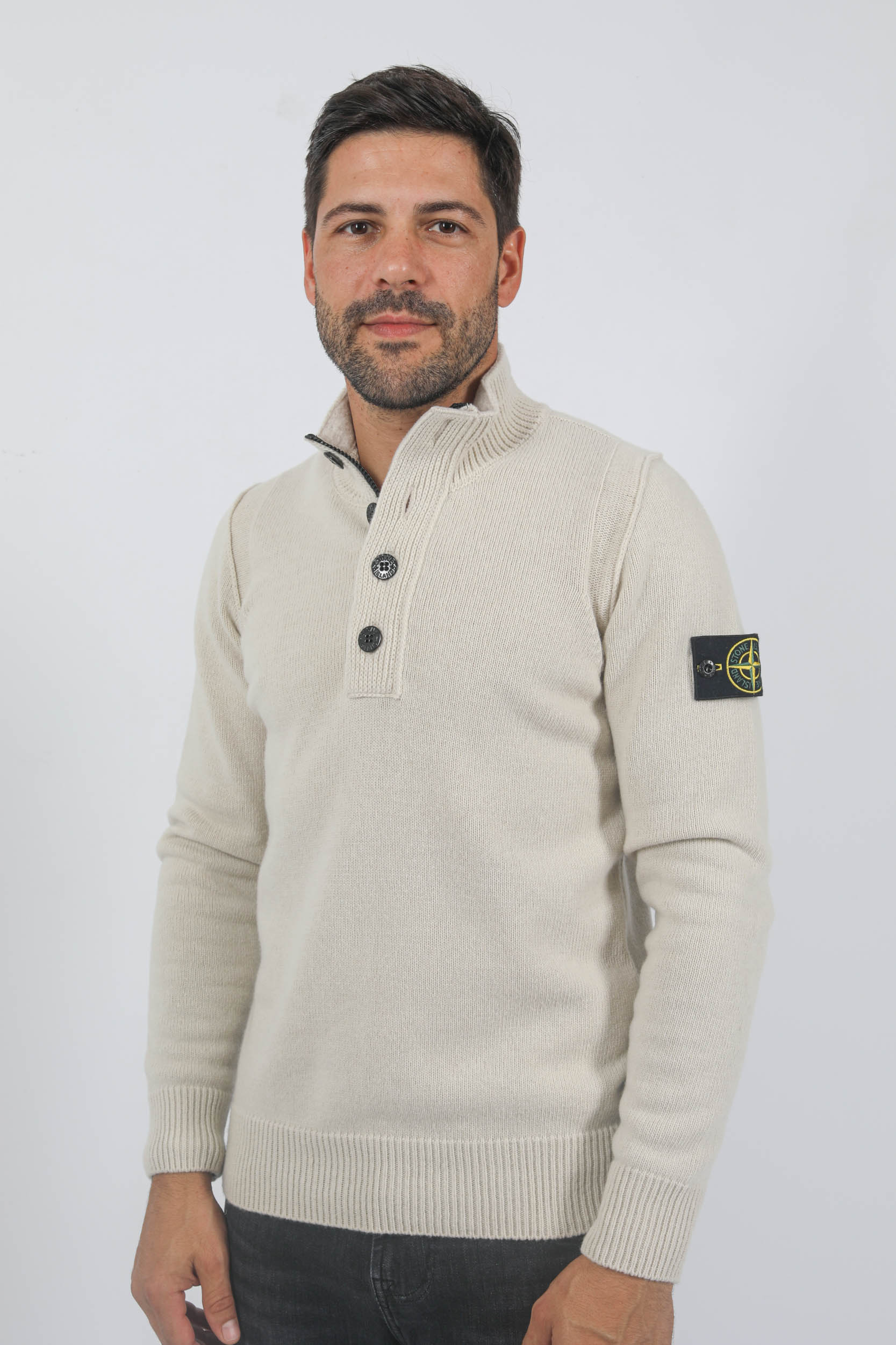 PULL STONE ISLAND COL CAMIONNEUR BEIGE 7915540A3-V0097