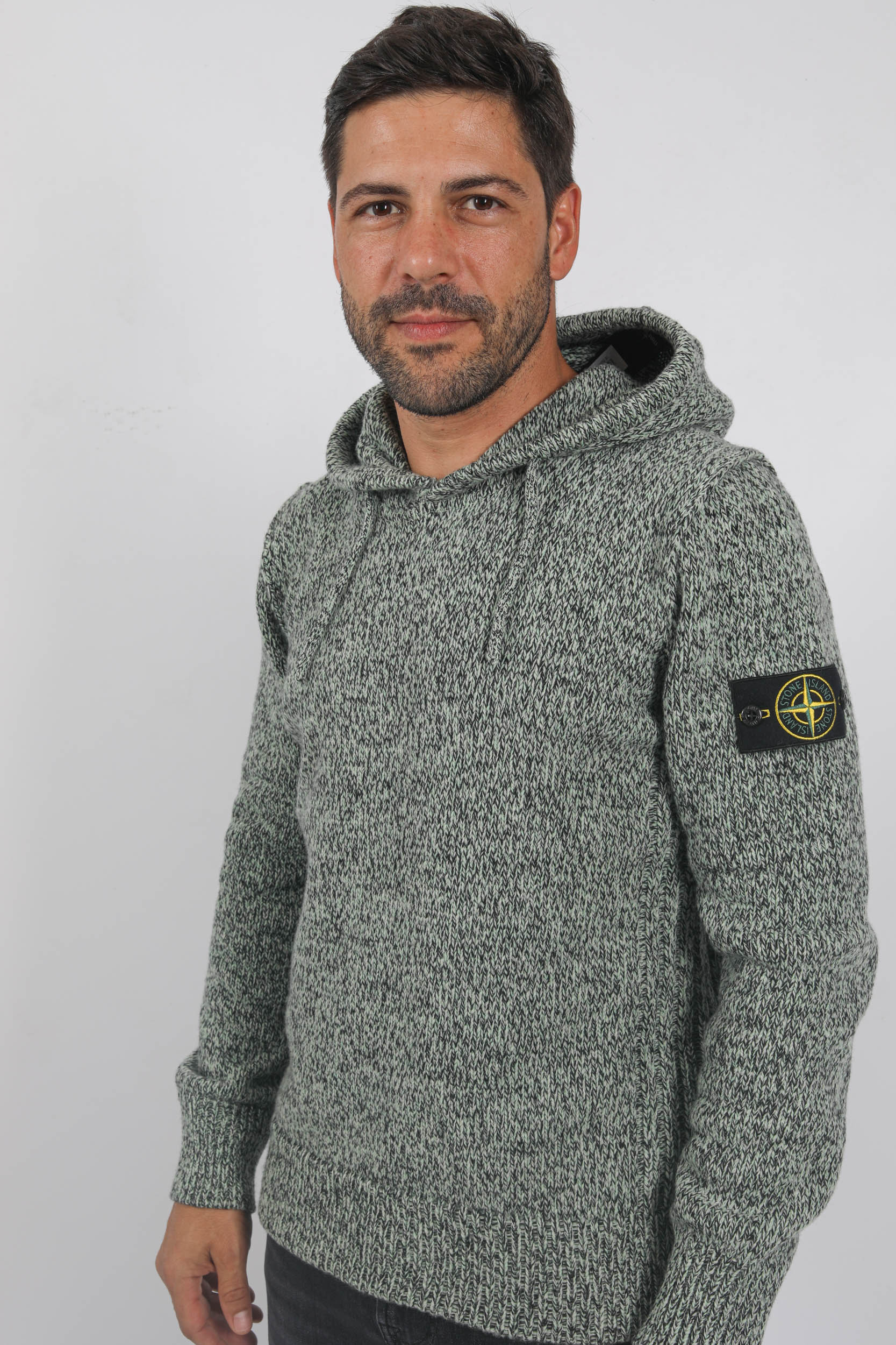 PULL STONE ISLAND LAINE D'AGNEAU NOIR/VERT 7915559A4-V0052