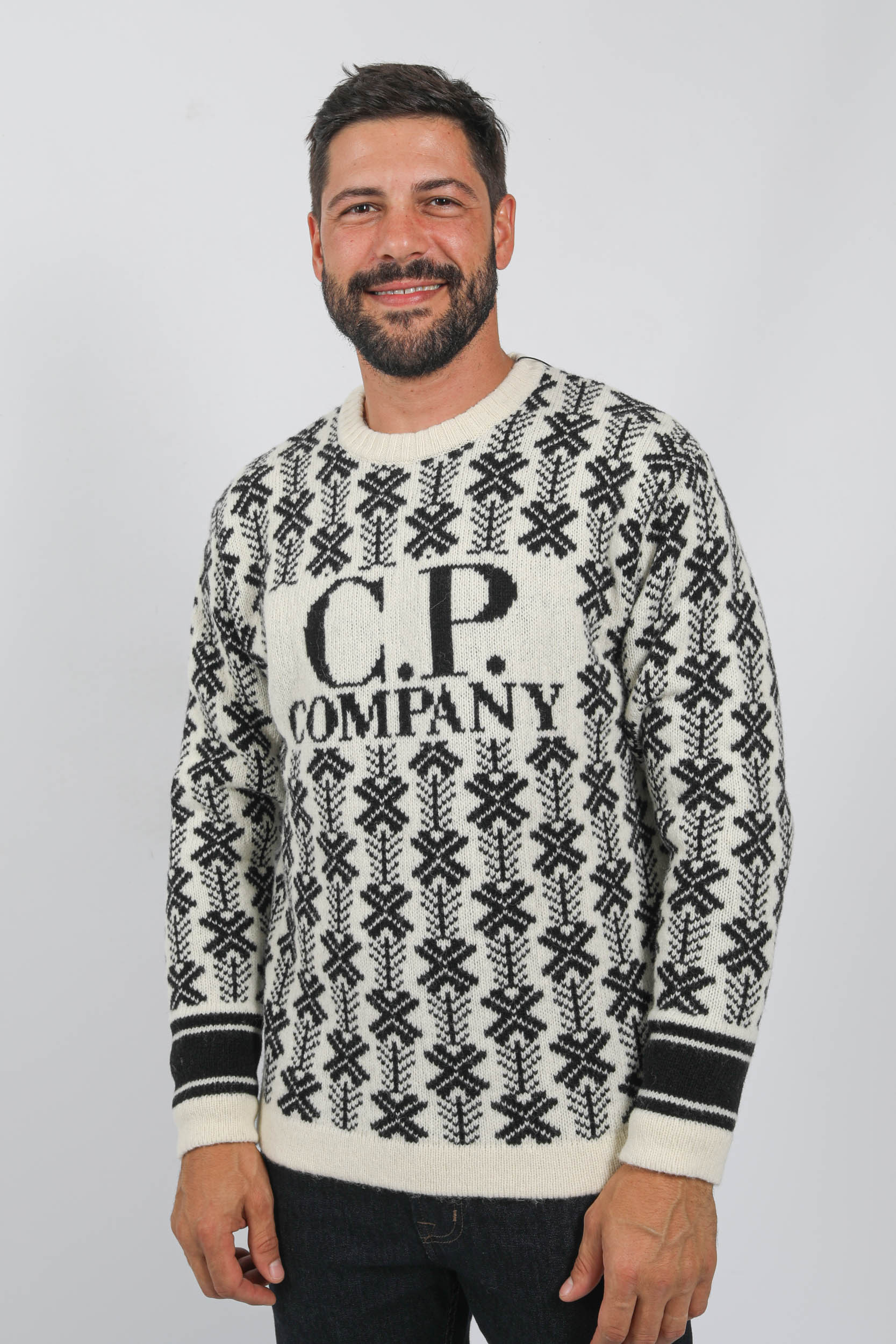 PULL EN LAINE A MOTIF JACQUARD BLANC/NOIR N234A-V01