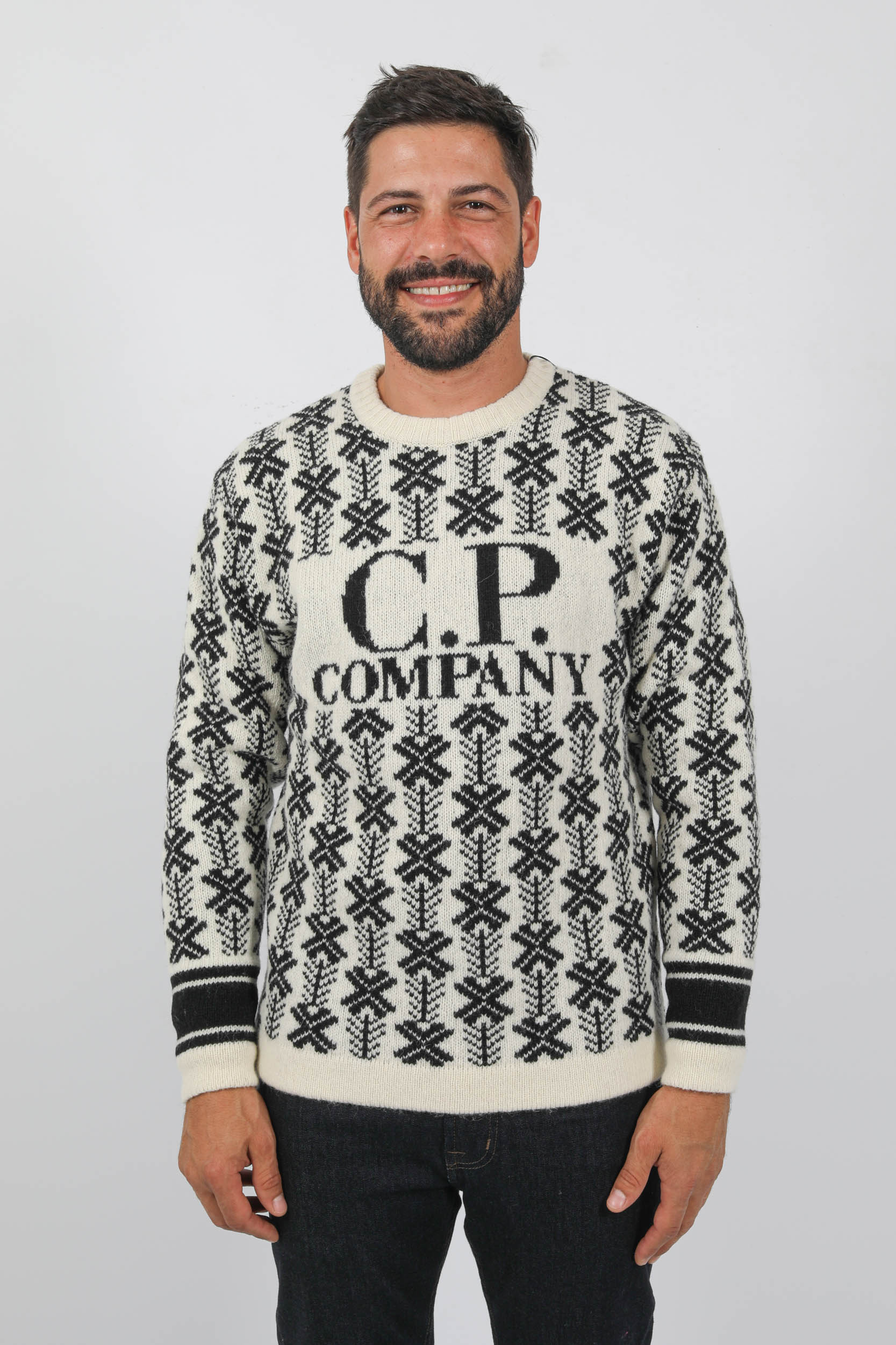 PULL EN LAINE A MOTIF JACQUARD BLANC/NOIR N234A-V01