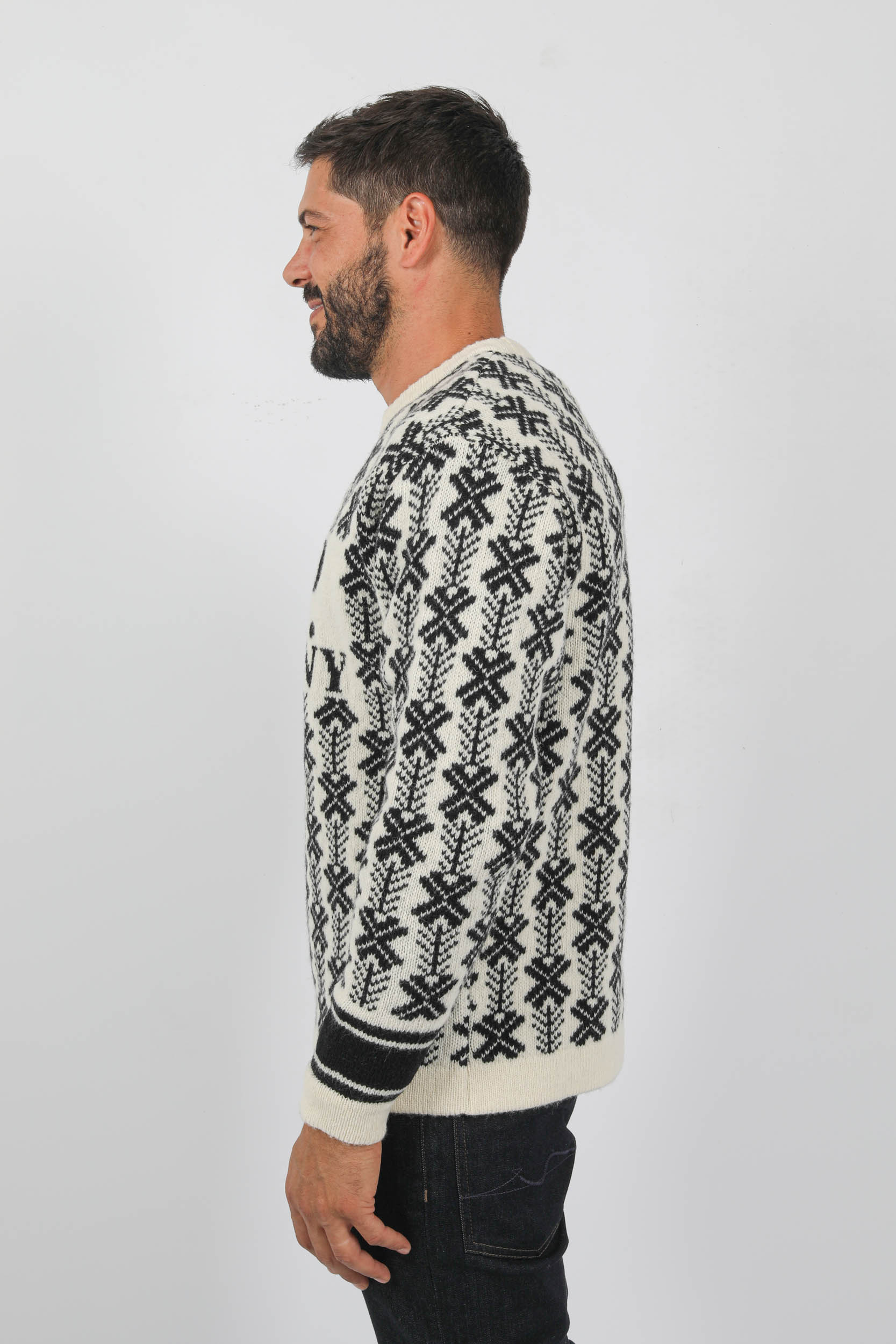 PULL EN LAINE A MOTIF JACQUARD BLANC/NOIR N234A-V01