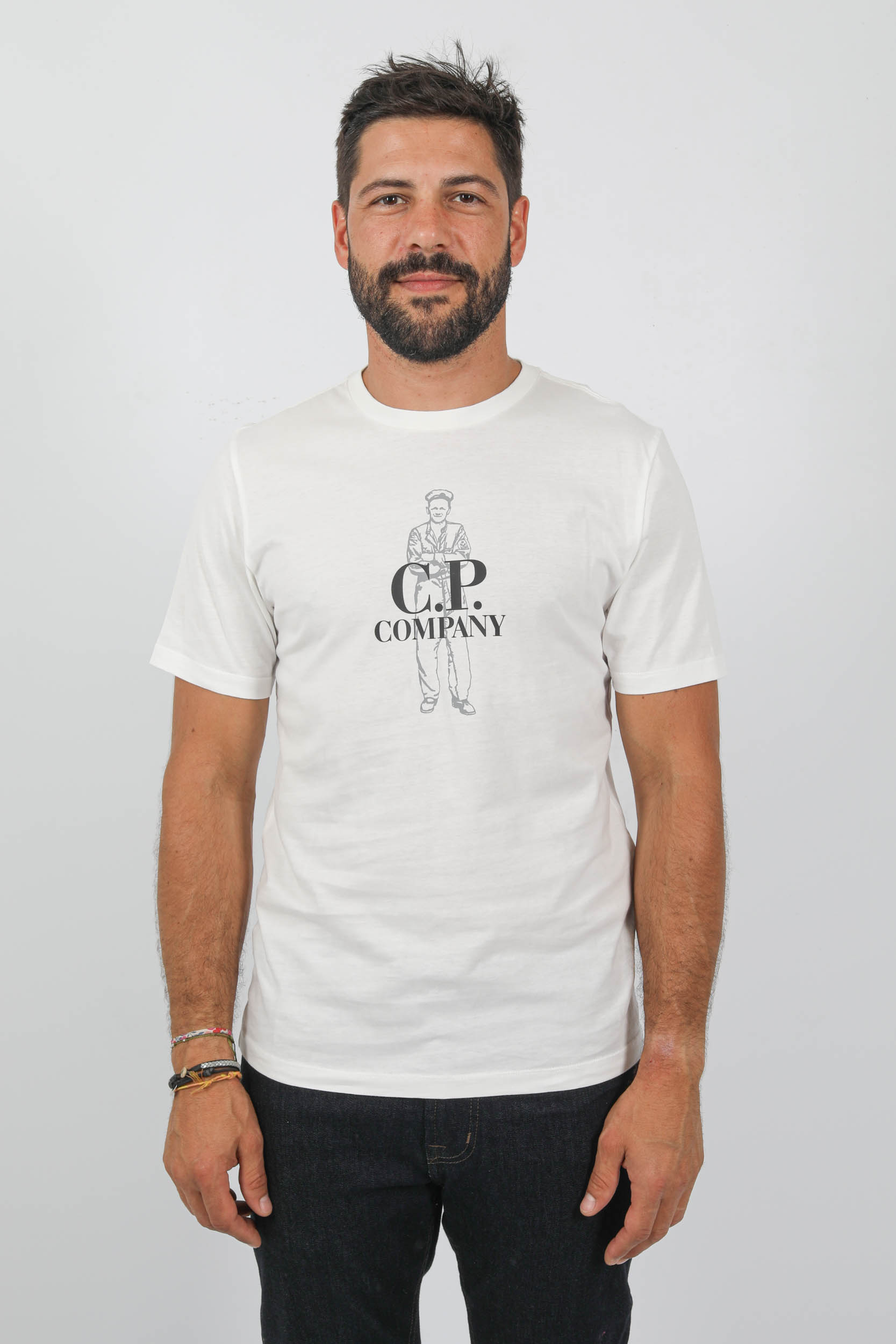 T-SHIRT C.P COMPANY LOGO MARIN BLANC S140A-103