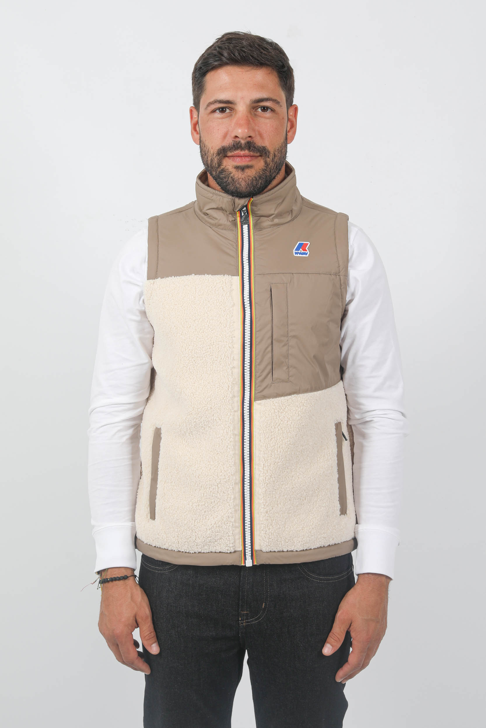BLOUSON SANS MANCHES KWAY BI-MATIERE BEIGE K7115VW-A02