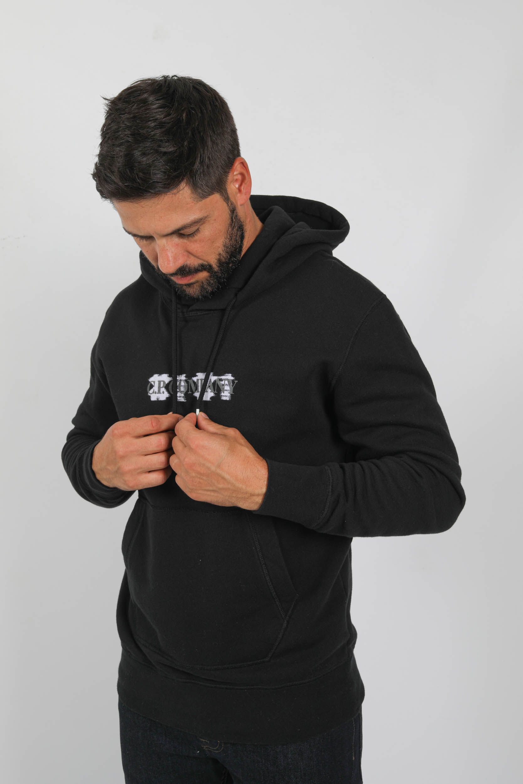 SWEAT A CAPUCHE C.P COMPANY NOIR LOGO S359A-999