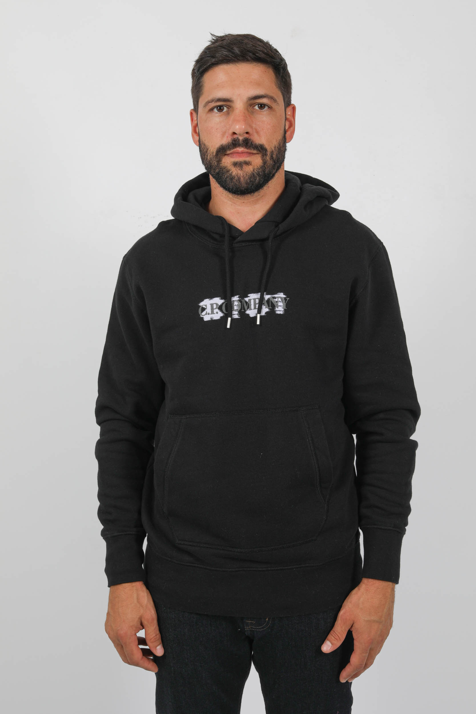 SWEAT A CAPUCHE C.P COMPANY NOIR LOGO S359A-999