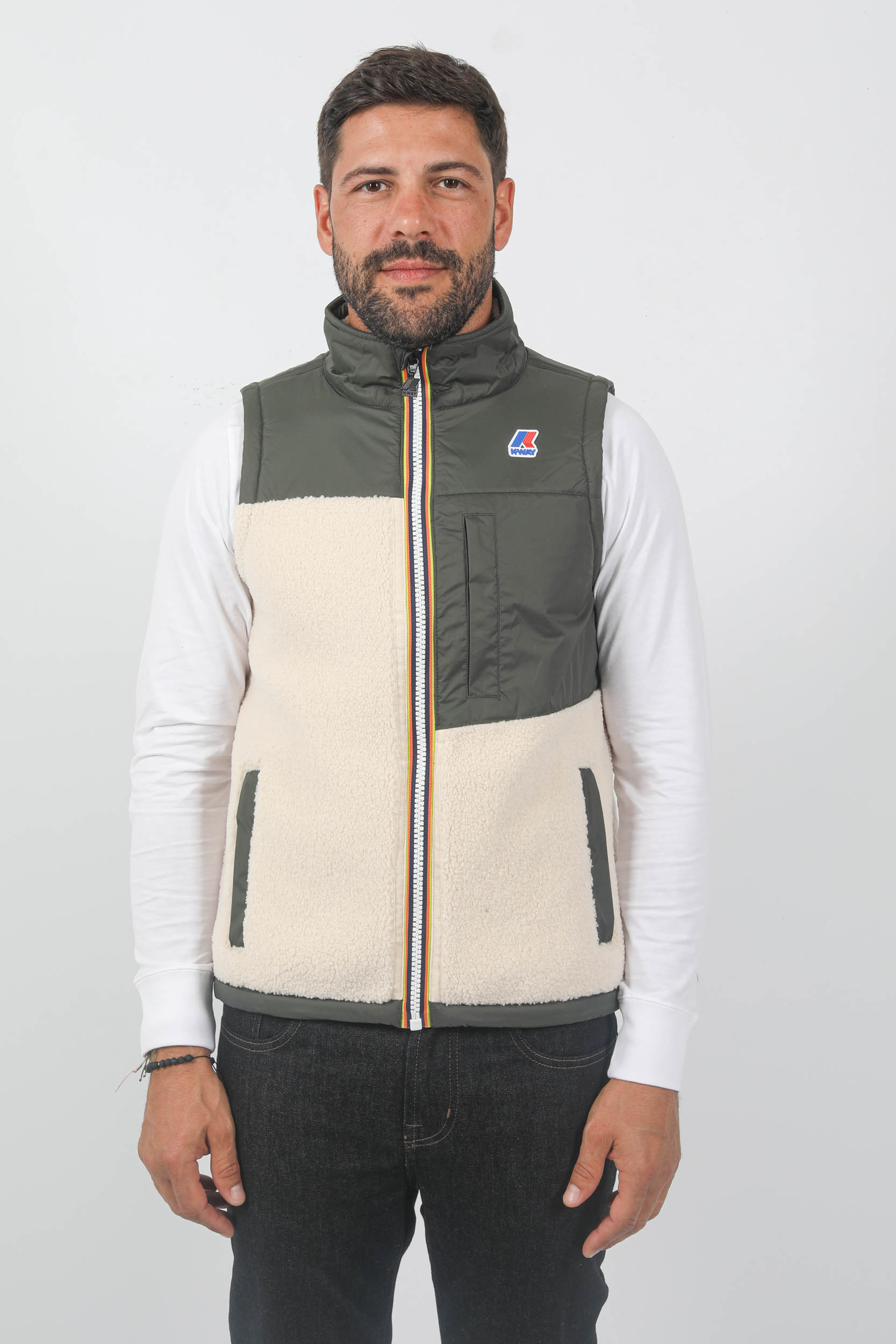 BLOUSON SANS MANCHES KWAY BI-MATIERE KAKI K7115VW-B0A