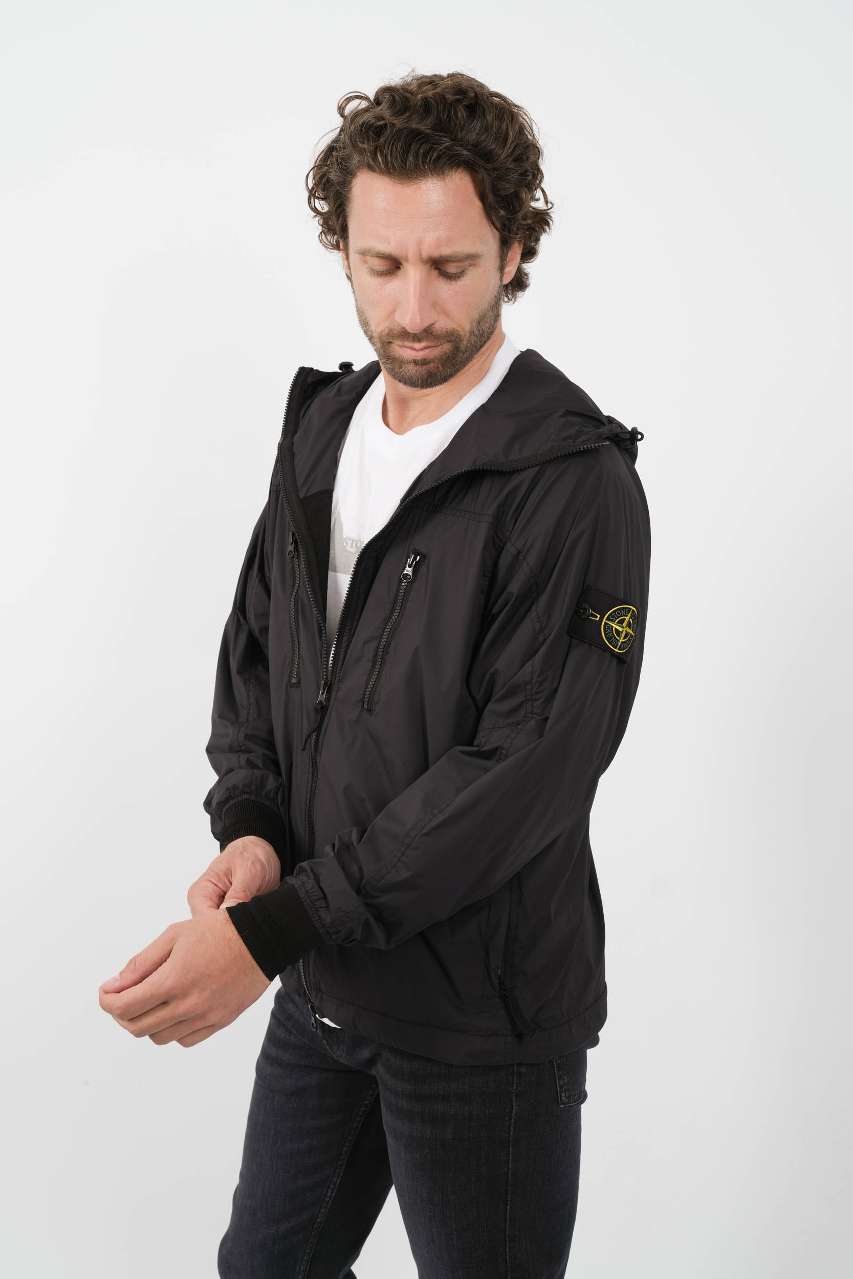 BLOUSON STONE ISLAND A CAPUCHE NYLON NOIR 801540425-V0029